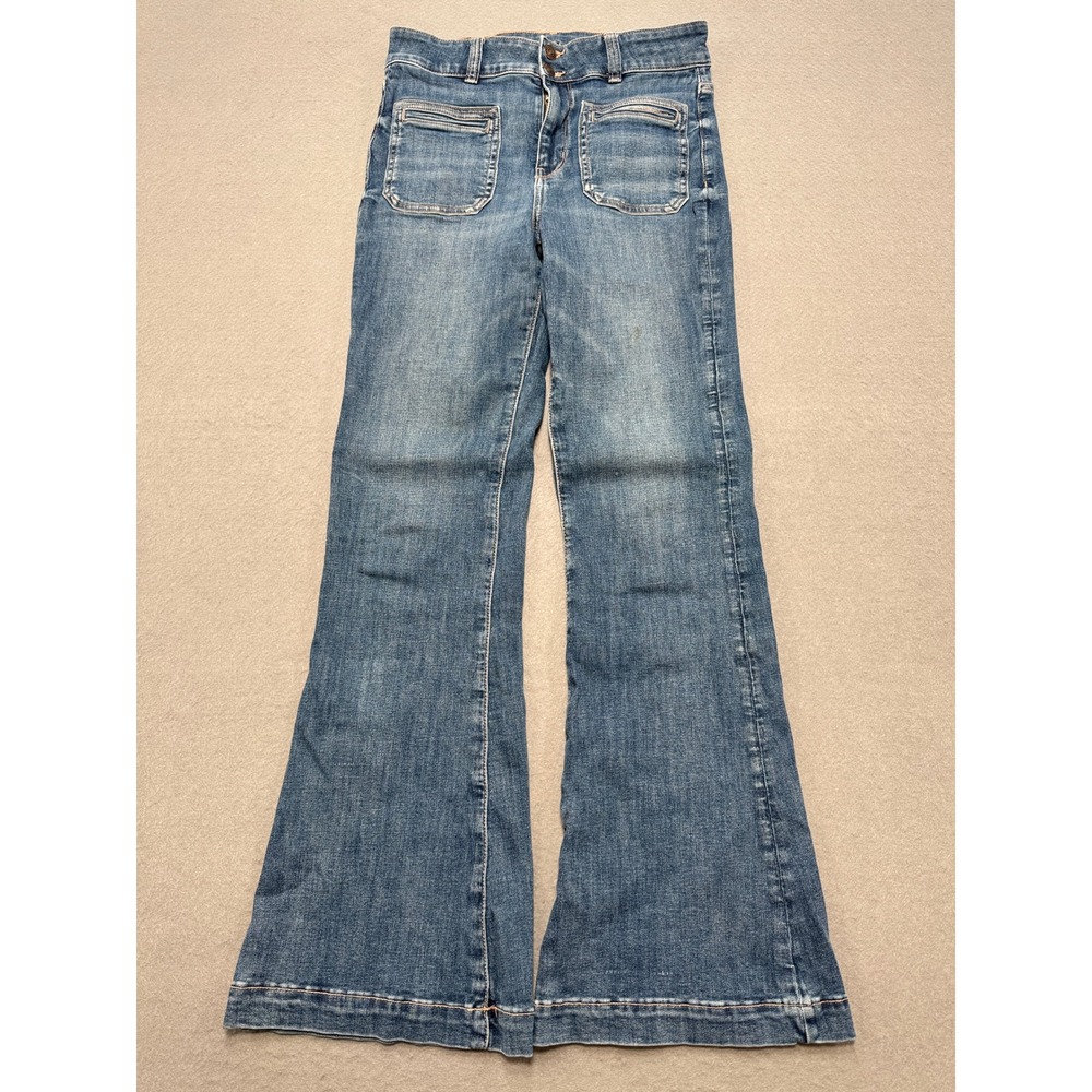 American Eagle Flare Jeans Women's 6 Long Blue Next Level Stretch High Rise